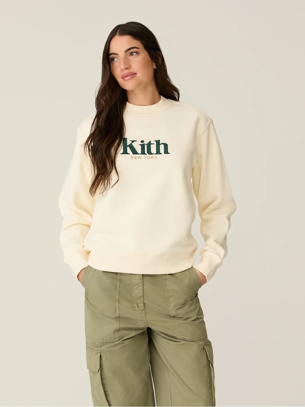 Kith Cream Crewneck Sweatshirt with Forest Green Logo